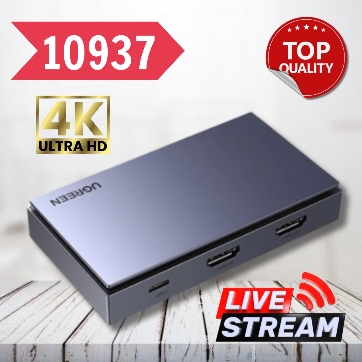 Thiết bị ghi hình hỗ trợ Livestream Capture HDMI 4K@60Hz Ugreen 10937 CH6001 + HMDIN400 + EJ511