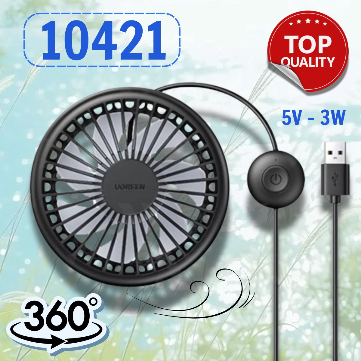 Ugreen 10421 3W Màu đen Quạt hút gió nhỏ trên Ô tô LP436
