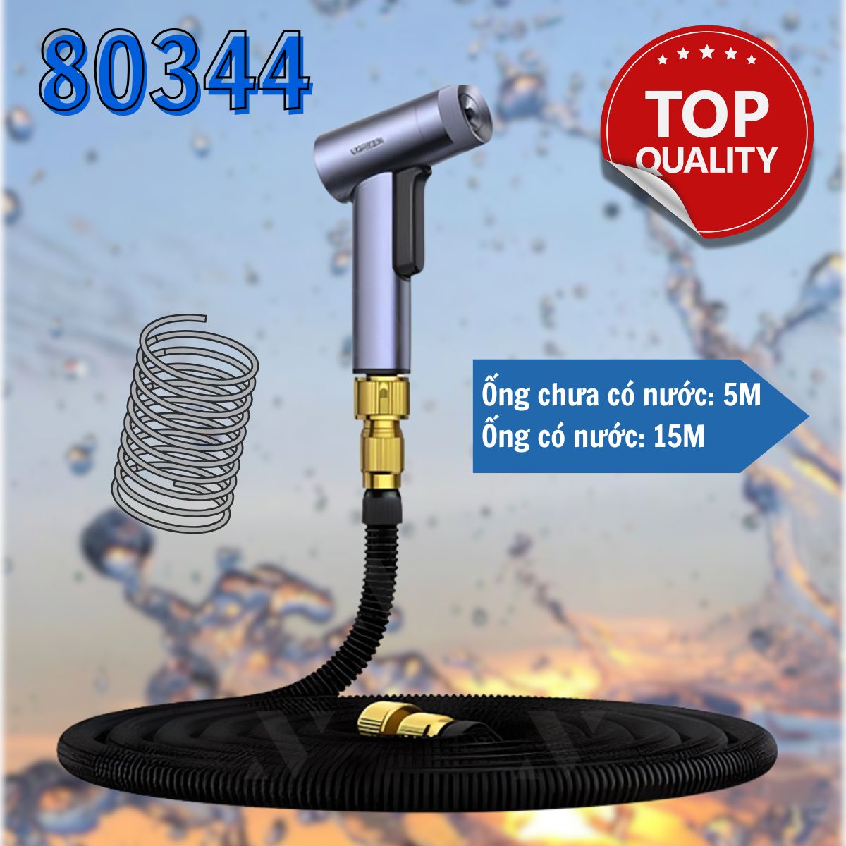 Ugreen 80344 Súng phun nước rửa xe ô tô áp lực cao xả nước máy di động ống nước tăng áp (5 mét trước khi phun nước * 15 mét sau khi phun nước) lP267