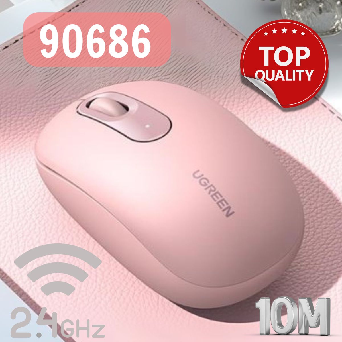 Chuột không dây Silent 2400DPI Ugreen 90686 2.4Ghz Màu hồng cherry
