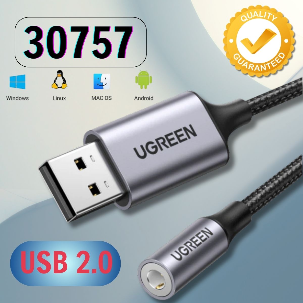 Card sound USB 2.0 Type-A to 3.5mm dây dù bọc nhôm có hỗ trợ MIC Ugreen 30757 cao cấp