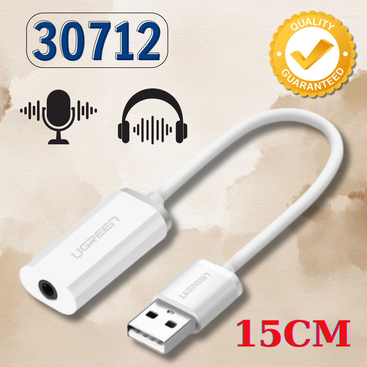Cáp chuyển đổi USB sang Audio Ugreen 30712, USB 2.0 to 3.5mm Mic & Loa chính hãng