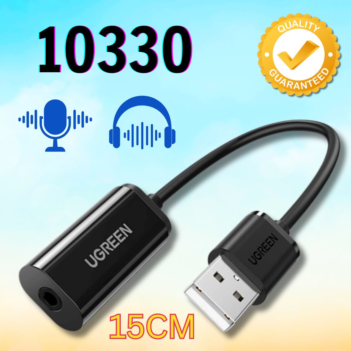 Cáp chuyển đổi USB sang Audio Ugreen 10330, USB 2.0 to 3.5mm Mic & Loa cao cấp, Màu đen