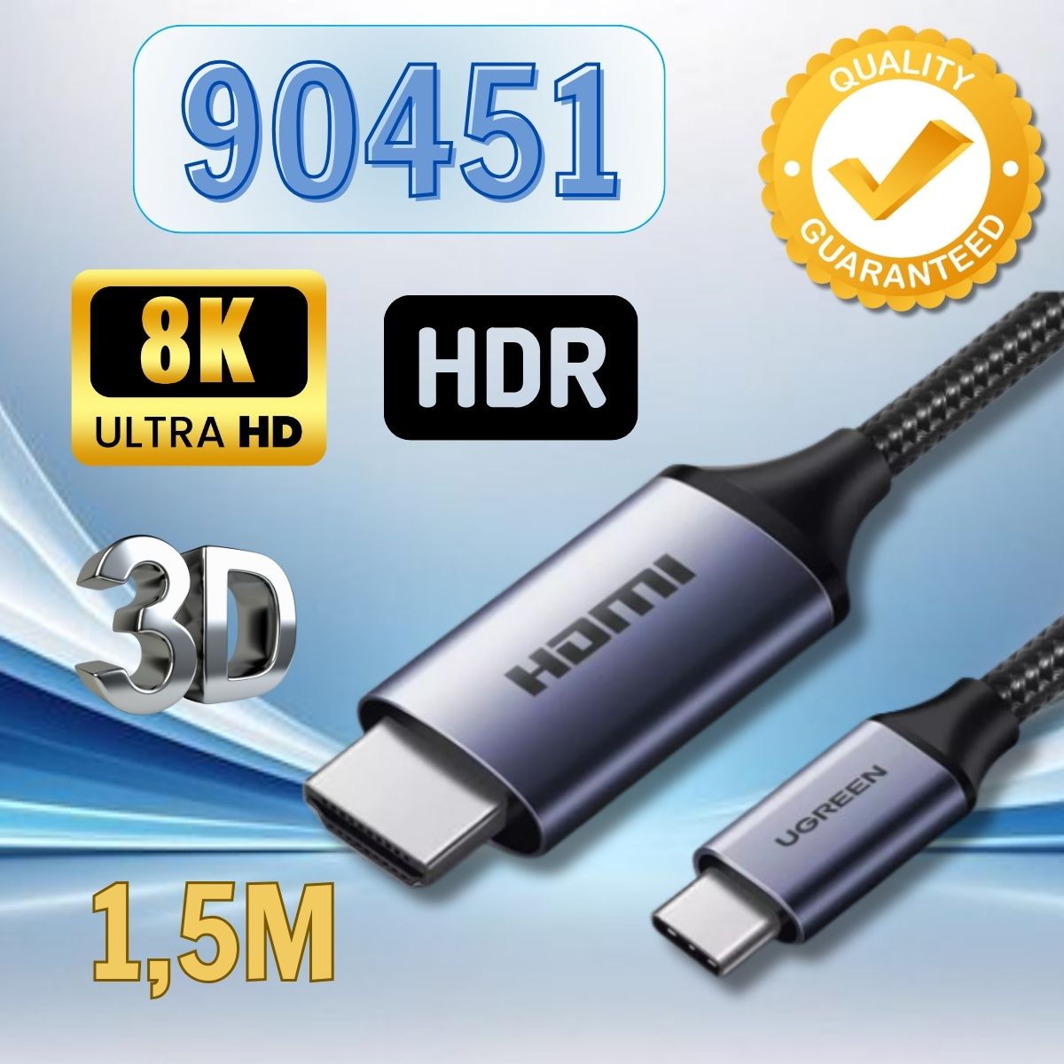 Dây chuyển đổi USB-C sang HDMI Ugreen 90451 CM565 8K@60Hz HDR Màu xám Dài 1.5m
