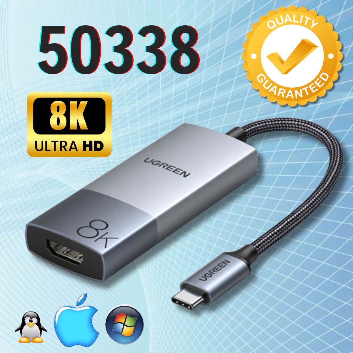 Cáp USB-C to HDMI 2.1 Ugreen 50338 CM491 Hỗ trợ 8K@60Hz cao cấp Vỏ nhôm