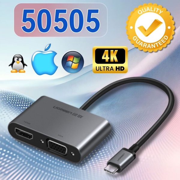 Cáp chuyển đổi USB Type-C to HDMI/VGA/Sạc PD Ugreen 50505 CM162 Hỗ trợ 4K@30Hz Vỏ nhôm