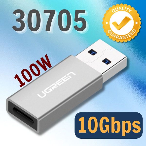 Bộ chuyển đổi USB 3.0 Loại A sang USB 3.1 Loại C Ugreen 30705 US204 100W Màu xám