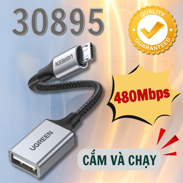 Cáp Micro USB 2.0 ra USB OTG Ugreen 30895 US202 Tốc độ 480Mbps Màu đen