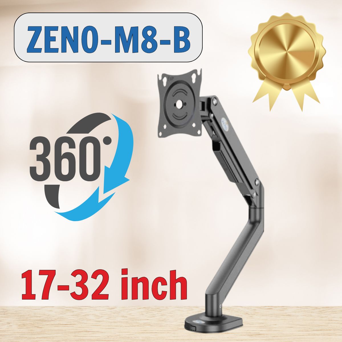 Arm giá treo màn hình đơn ZENO-M8-B Phù hợp màn hình 17-32 inch, Góc nghiêng ±70°, xoay 360°, Chịu tải 2-9kg