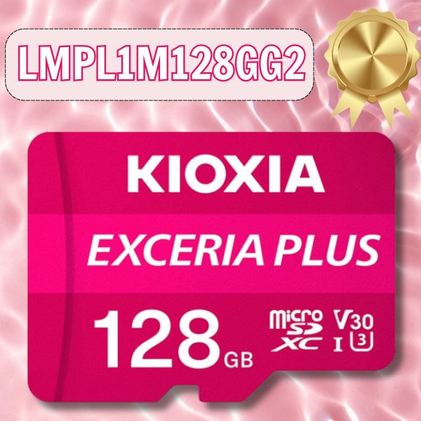 Thẻ nhớ quay phim Kioxia Exceria PLUS 128GB microSD LMPL1M128GG2 CL10 UHS-I U3 V30 4K A1 R100 W65 w adapter, Màu Hồng