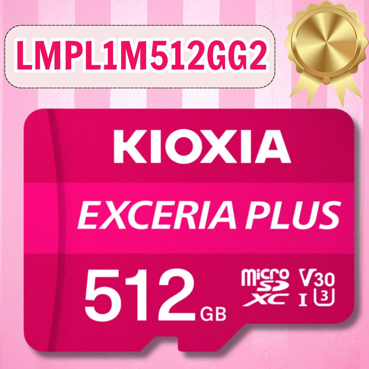Thẻ nhớ quay phim Kioxia Exceria PLUS 512GB microSD LMPL1M512GG2 CL10 UHS-I U3 V30 4K A1 R100 W85 w adapter, Màu Hồng