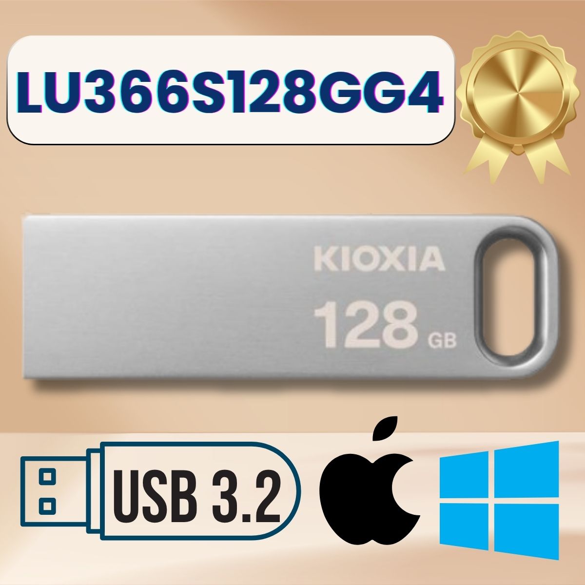 USB 128GB KIOXIA U366 USB 3.2 Gen 1 R200. Mã LU366S128GG4 [BH 60T, Kim Loại, Made In Taiwan]