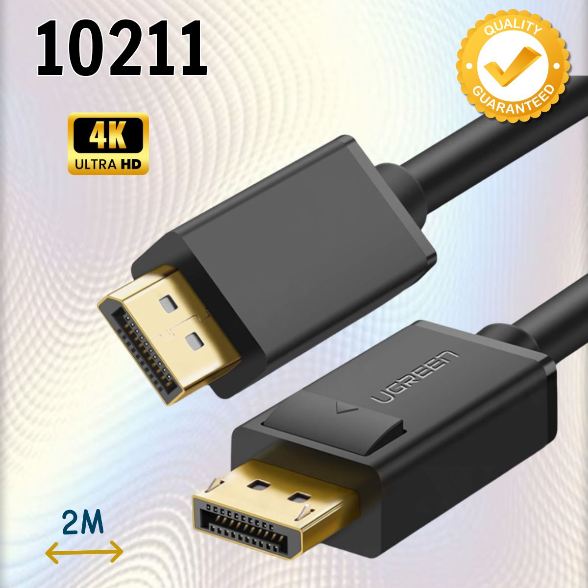 Cáp 2 Đầu Displayport Ugreen 10211 chuẩn V1.2 thuần đồng DP102 dài 2m Hỗ trợ 4K@60Hz,  10.8Gbps/s.