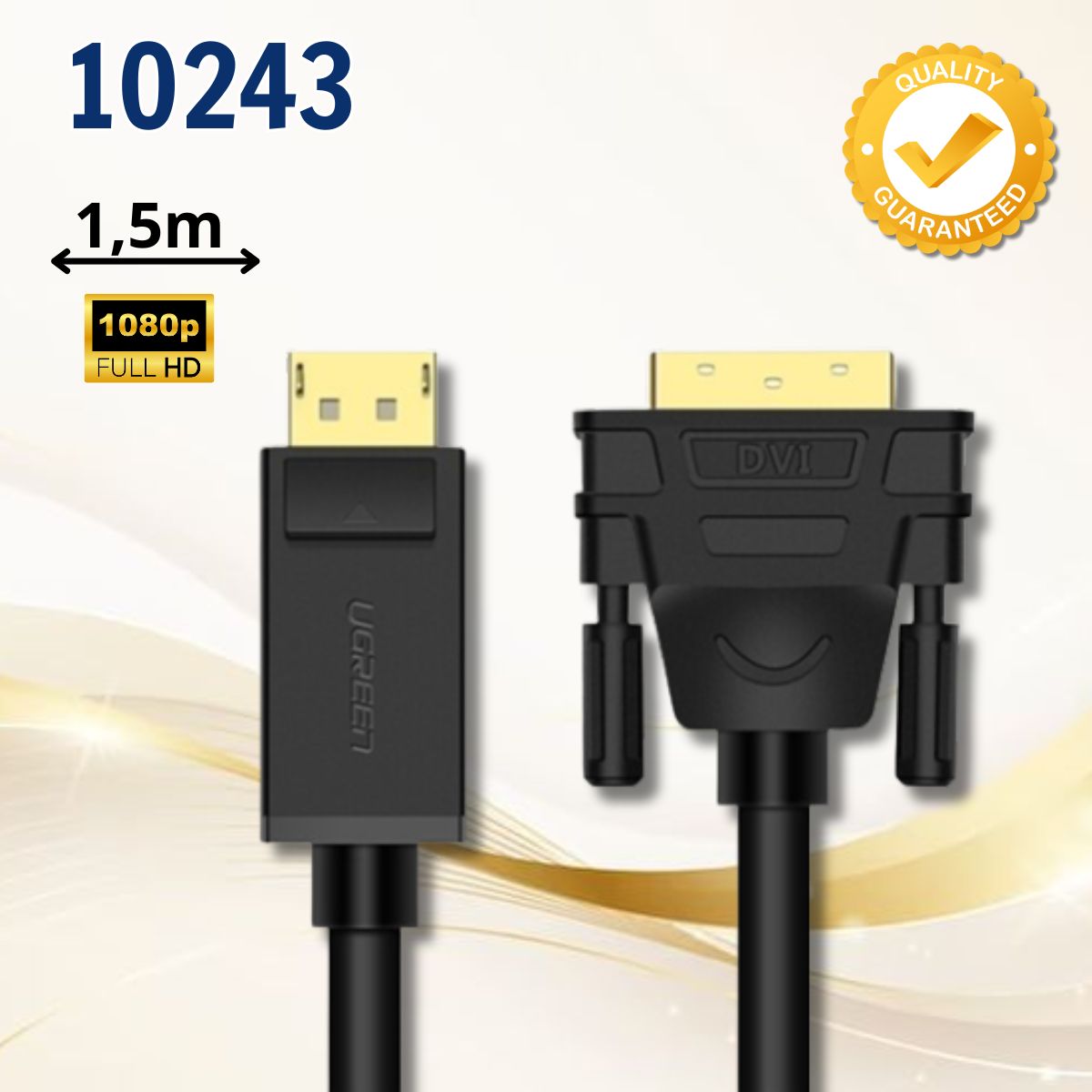 Bộ chuyển đổi tiện dụng DP sang DVI 24+1 Ugreen 10243 dài 1.5m Hỗ trợ độ phân giải 1080p