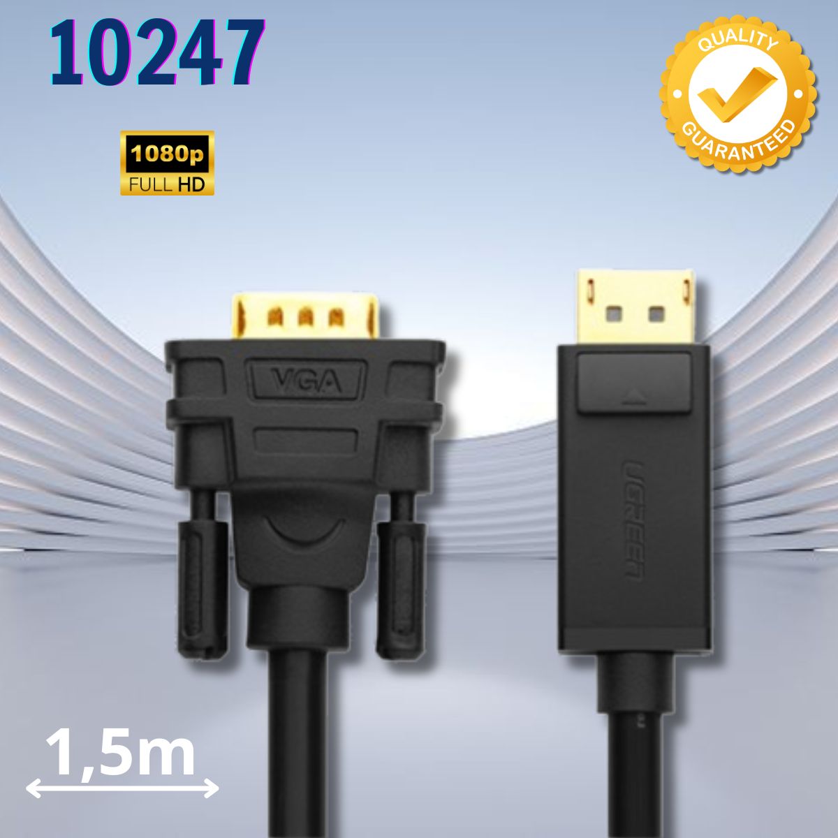Thiết bị Ugeen chuyển đổi DP sang VGA Ugreen 10247 dài 1.5m, Hỗ trợ độ phân giải Full HD 1080P