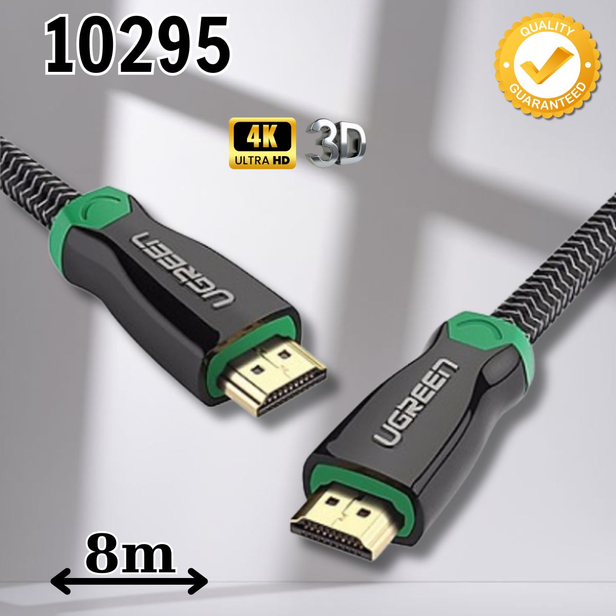 Cáp tín hiệu HDMI Ugreen 10295 dài 8m, Vỏ bọc kim loại, Hỗ trợ 3D 4K2K
