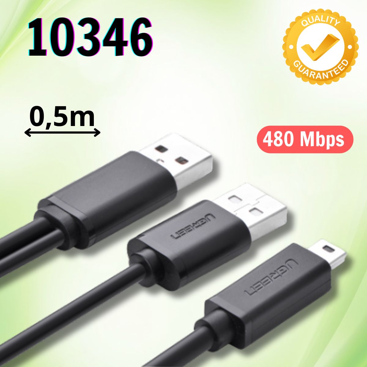 Cáp USB 2.0 sang Micro USB 0.5M Ugreen 10346 US107 Kết nối bẳng thedp không gỉ, Tốc độ 480Mps.