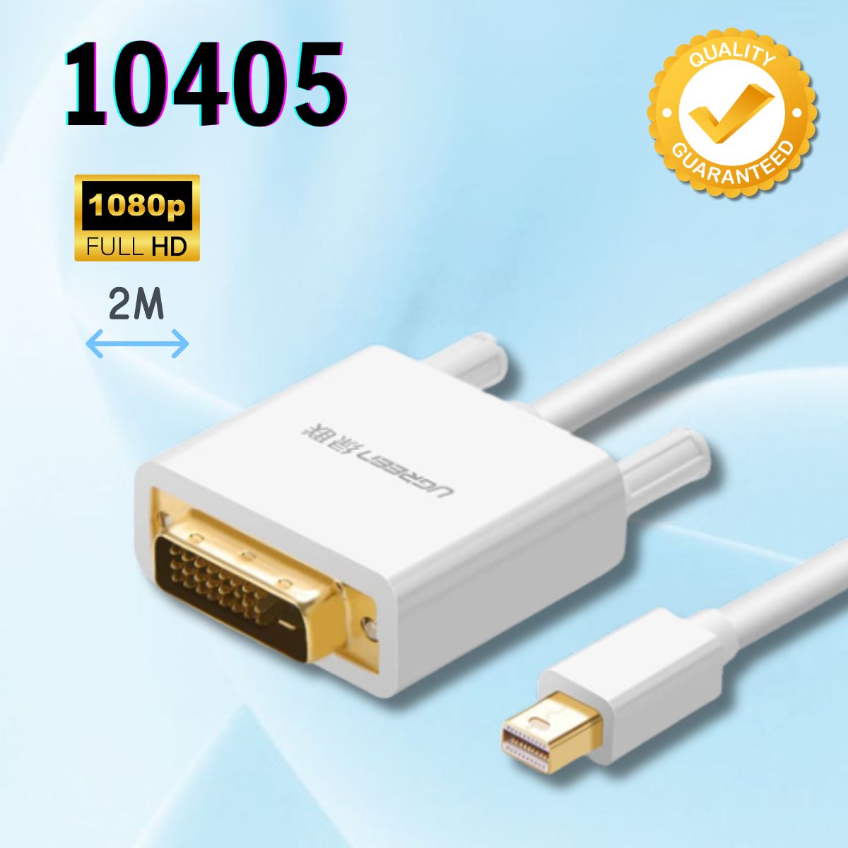 Cáp chuyển đổi Mini DP sang DVI 24+1 Ugreen 10405 MD102 Màu trắng, dài 2M Hỗ trợ phân phải 1080P