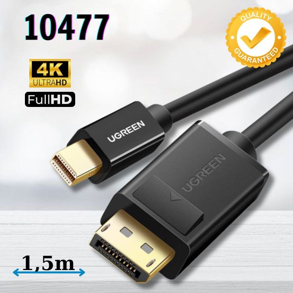Cáp chuyển đổi Mini DP sang DisplayPort Ugreen 10477 MD105 dài 1.5m Màu đen Hỗ trợ phân giải 4Kx2K