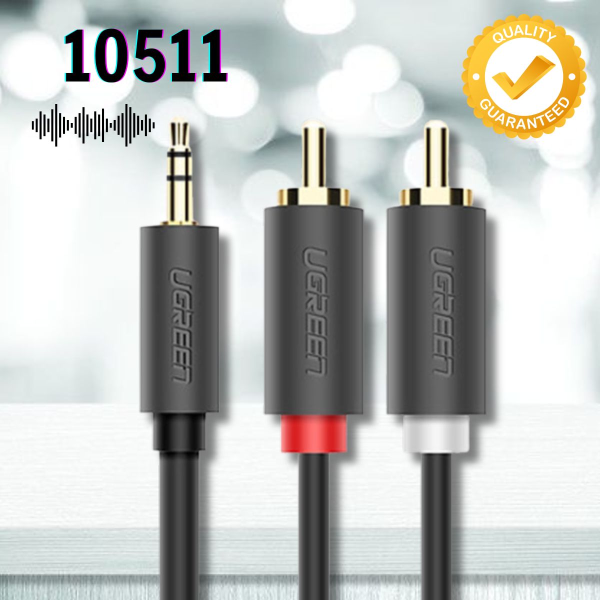 Cáp chuyển Audio 3.5 sang 2 đầu hoa sen Dài 1M5 Ugreen 10511 Lõi đồng nguyên chất, vỏ bọc nhựa PVC cao cấp