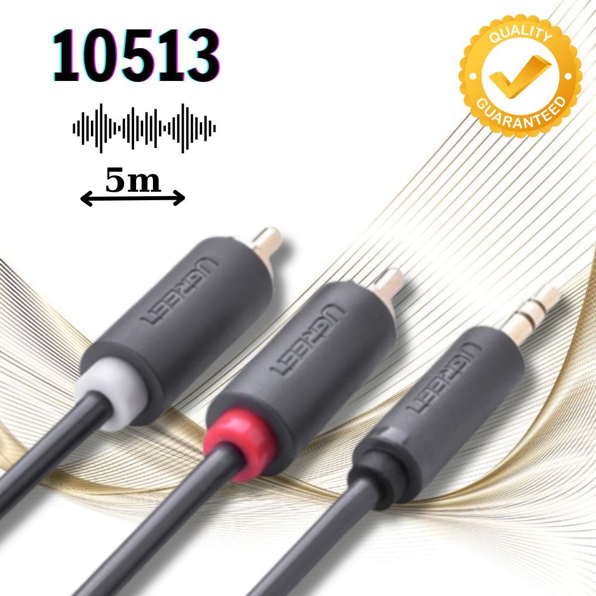 Cáp Audio 3.5mm to 2 RCA Dài 5M Ugreen 10513 Màu đen Đầu cắm mạ vàng 24K chống oxy hóa