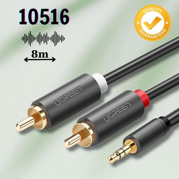 Cáp âm thanh 2 đầu Bông sen sang 3.5mm dương AV102 Ugreen 10516 8M Màu đen Chất liệu cao cấp