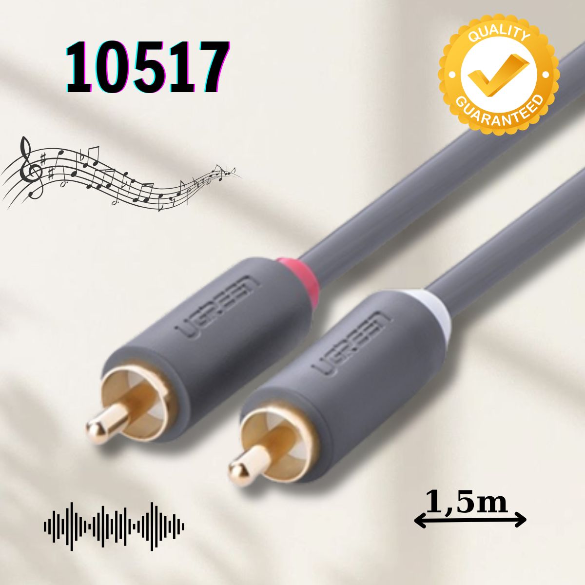 Cáp AV hoa sen 2 đầu RCA 1.5m Ugreen 10517 Đầu nối mạ vàng 24K, Cắm và sử dụng