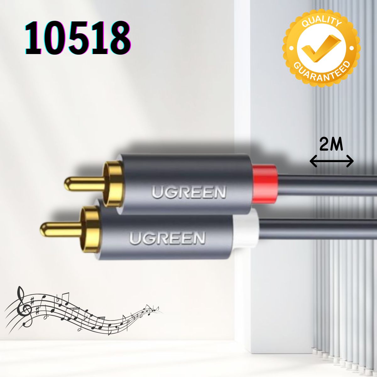 Cáp âm thanh Bông sen 2 ra 2 dương AV104 Ugreen 10518 2M màu đen, Tín hiệu ổn định, giảm nhiễu EMI / RFI