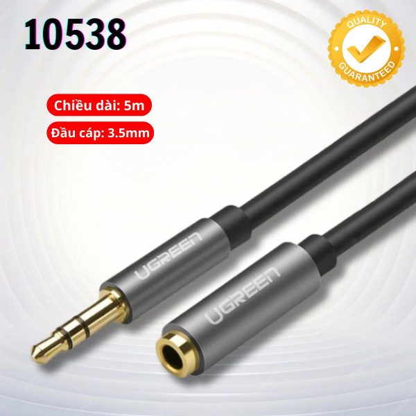 Cáp Audio 3.5mm nối dài Ugreen 10538 5m Màu đen, Đường truyền tín hiệu nhanh chóng