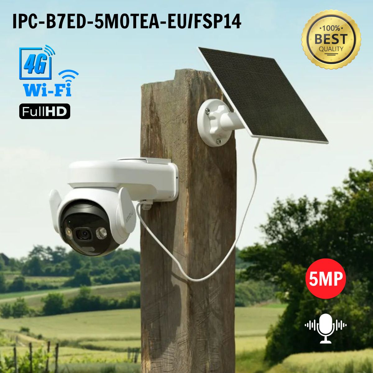 Camera Imou không dây PT Pin năng lượng mặt trời 5MP IPC-B7ED-5M0TEA-EU/FSP14 Hỗ trợ hồng ngoại 20m, Đàm thoại 2 chiều
