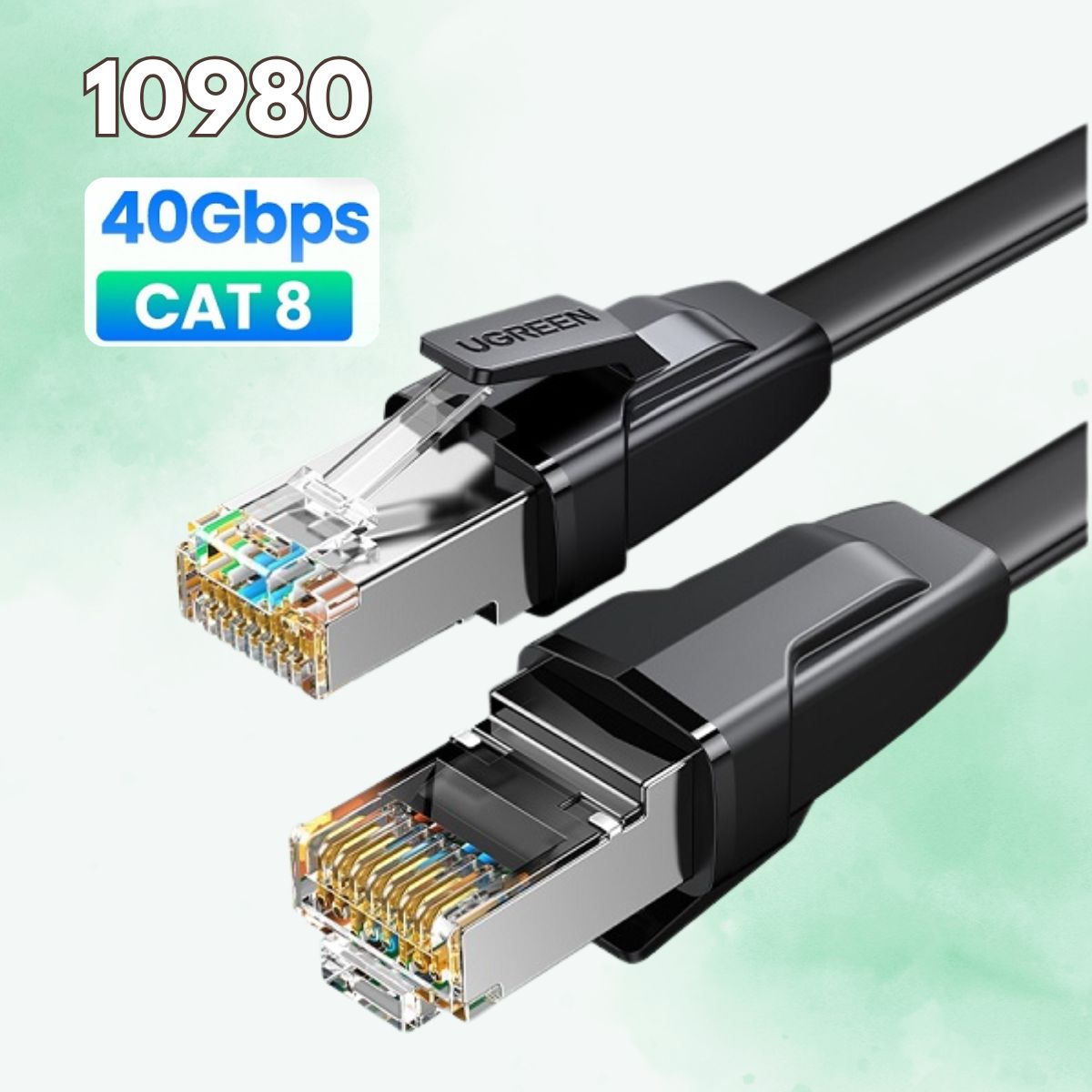 Cáp mạng đúc sẵn dẹt Cat8 U-FTP 30AWG 2000Mhz Ugreen 10980 Tốc độ truyền 40Gbps,dài 1M cao cấp