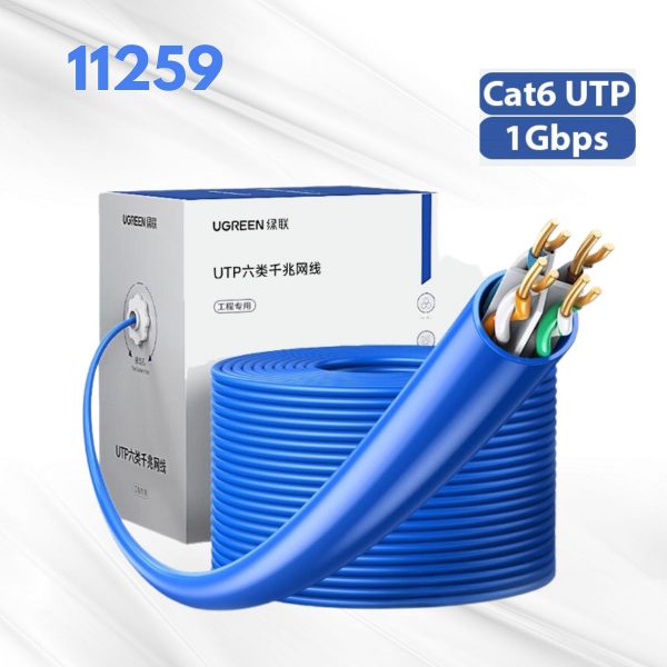 Cáp mạng Cat6 UTP Ugreen 11259 23AWG, 0.57 ± 0.02mm – 1Gbps 250Mhz 305met, Thuần đồng
