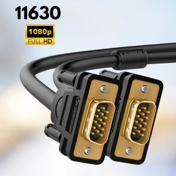 Cáp tín hiệu 2 đầu VGA VG101 Ugreen 11630 1.5M màu đen, Đầu cắm mạ vàng cao cấp, Chống nhiễu 2 lớp Coax RGB