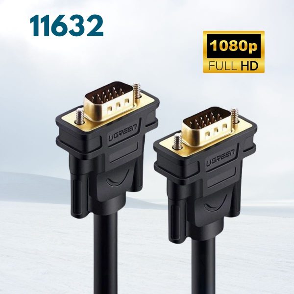 Cáp tín hiệu 2 đầu VGA VG101 Ugreen 11632 5M màu đen, Chống nhiễu 2 lớp Coax RGB, Lõi đồng nguyên chất