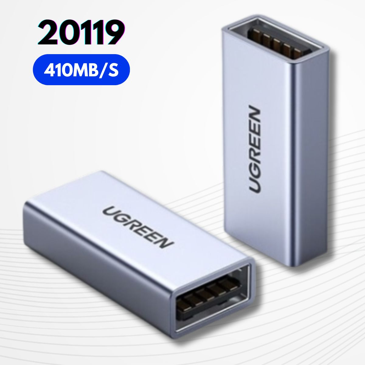 Đầu chuyển USB A 3.0 2 đầu âm Ugreen 20119 Tốc độ 410MB/s., Chân cắm mạ vàng cao cấp