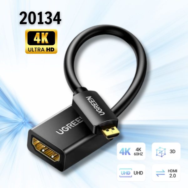 Cáp chuyển đổi micro HDMI to HDMI âm dài 20cm Ugreen 20134 màu đen, Độ phân giải 4K60Hz