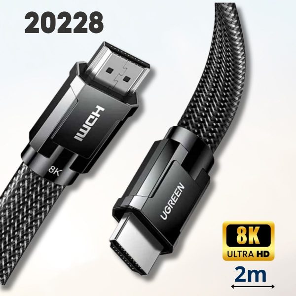 Cáp bện hợp kim kẽm HDMI M/M Ugreen 20228 dẹt dài 2M độ phân giải 8K/60Hz 4K/120Hz