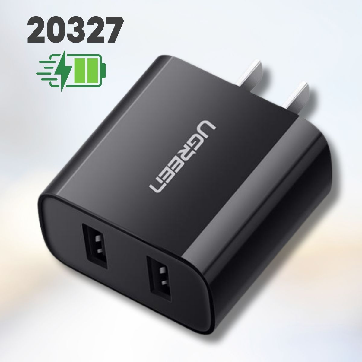 Bộ sạc nhanh 2 cổng USB 5V/2.4A + 1A CD104 Ugreen 20327 Màu đen, Sạc nhanh, Tự ngắt khi sạc đầy