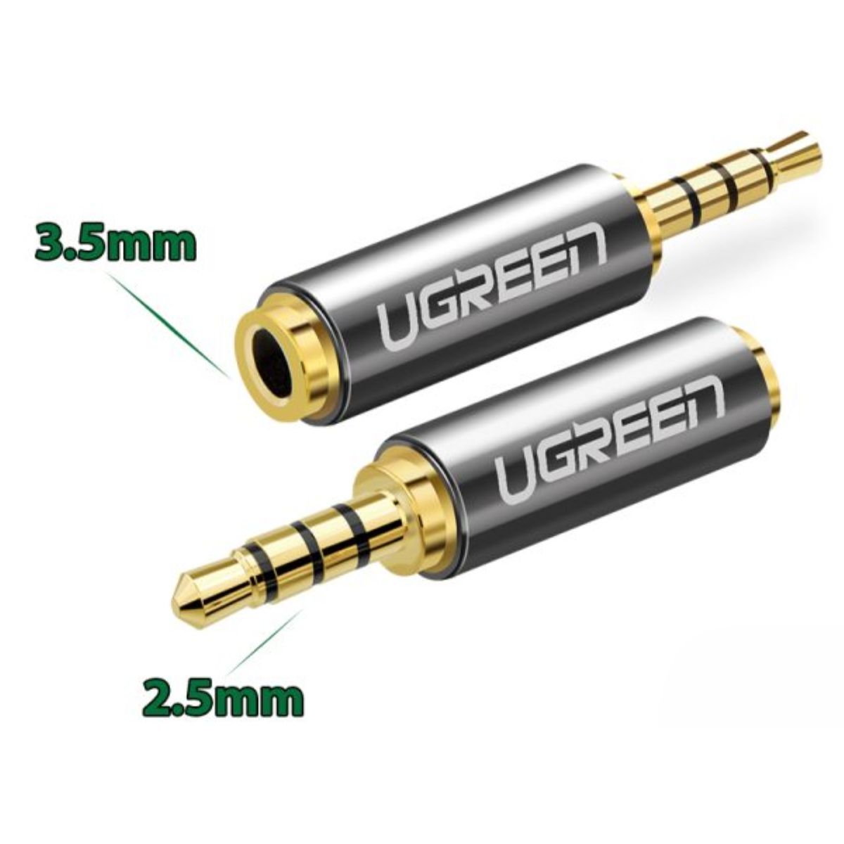 Đầu chuyển Audio 2.5mm sang 3.5mm Ugreen 20501 vỏ hợp kim, Đầu nối mạ vàng cao cấp