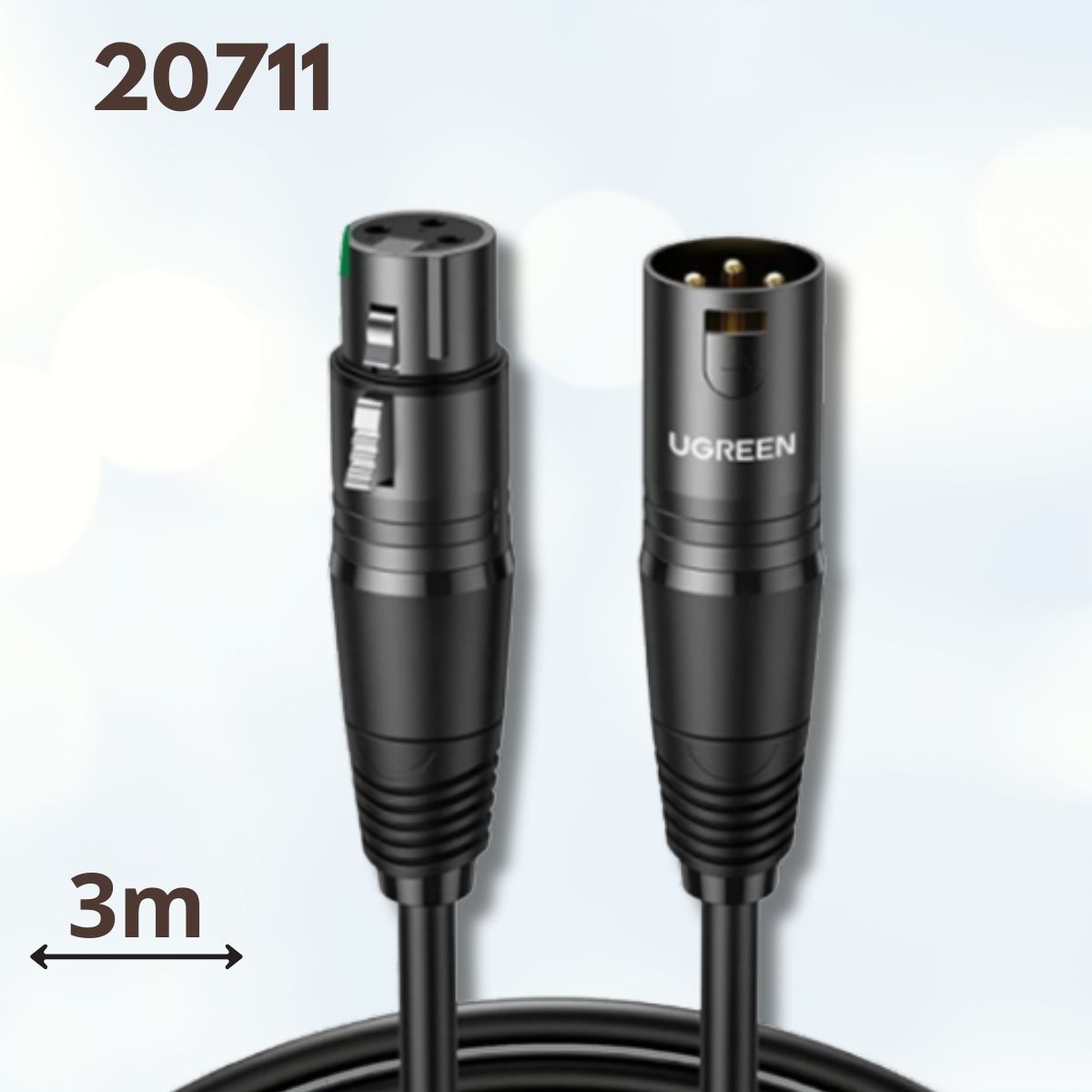 Cáp nối dài Microphone XLR Ugreen 20711 3m màu đen, Lõi đồng chắc chắn, Truyền tín hiệu tốt
