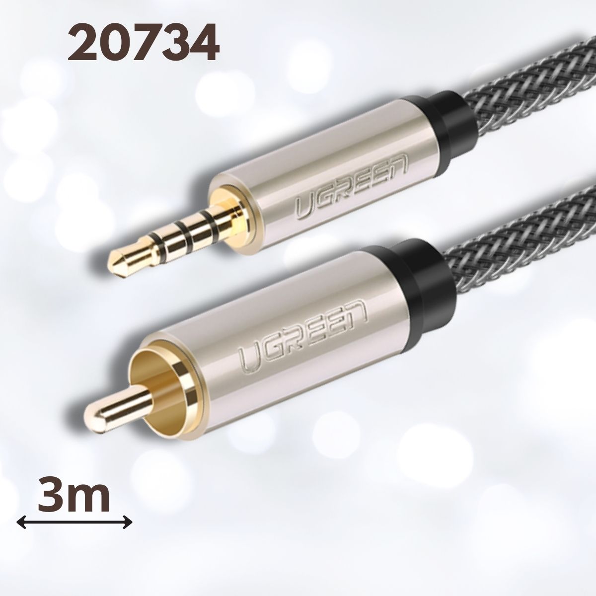 Cáp Audio 3.5mm to RCA Coalxial dài 3m Ugreen 20734 màu xám, truyền dẫn tín hiệu tốt