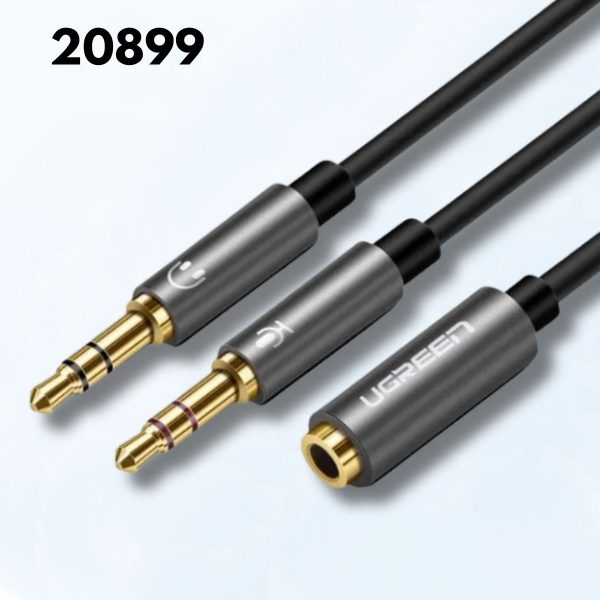 Cáp Audio 3,5mm ra 2 đầu 3,5mm 1 Mic 1 loa Ugreen 20899 Lõi đồng nguyên chất, Mạ vàng 24K