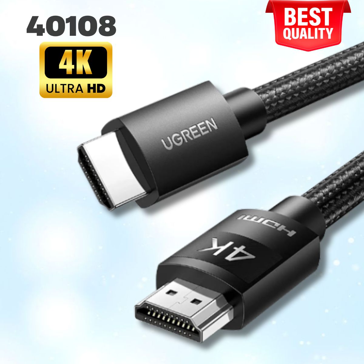 Cáp HDMI 1.4 Ugreen 40108 Dài 30m, Hỗ trợ độ phân giải 4K 30Hz, Có IC khuếch đại, ARC