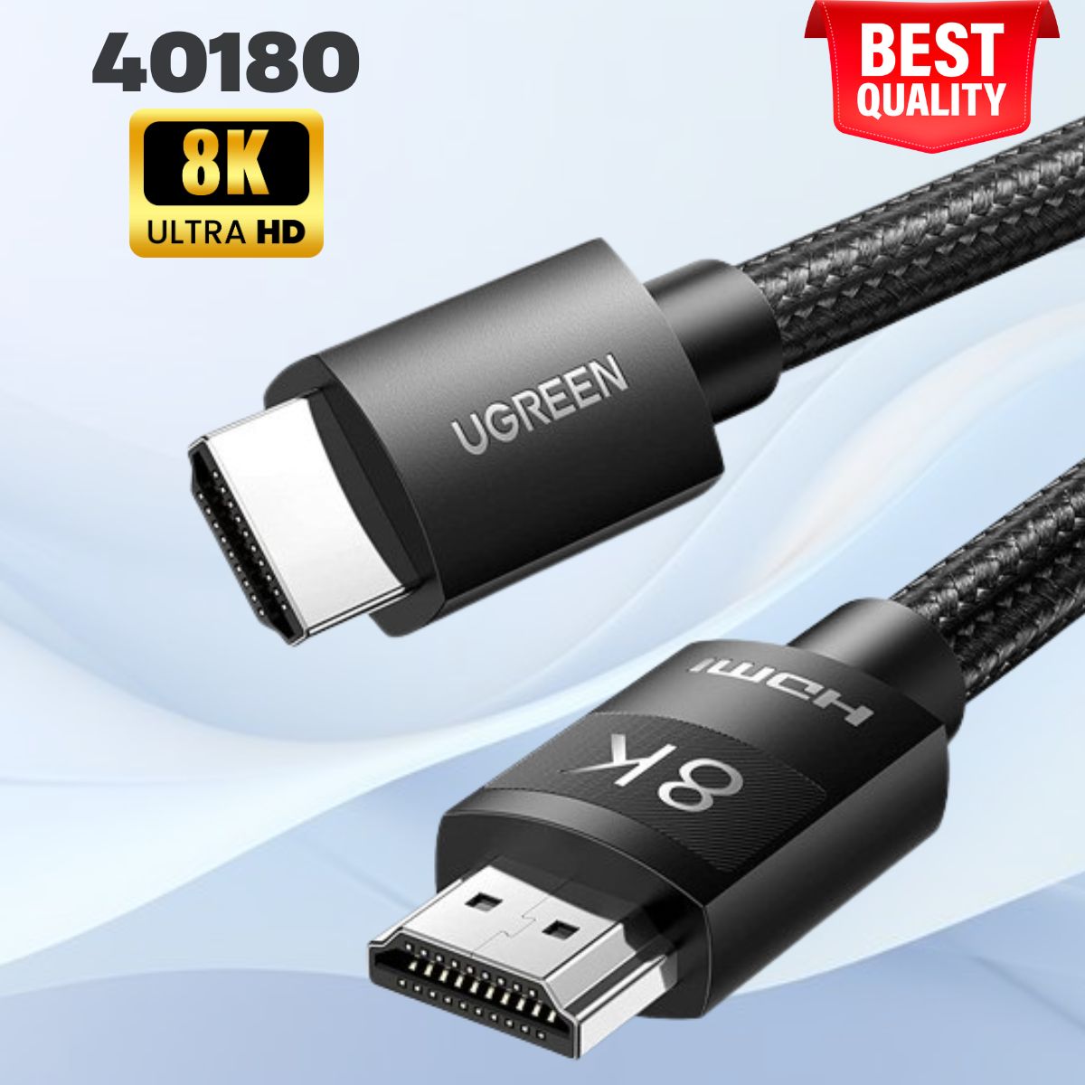 Cáp HDMI 2.1 dài 2M Ugreen 40180 8K@60Hz 48Gbps, Hỗ trợ HDR eARC, đầu mạ Niken chống Oxy hóa.