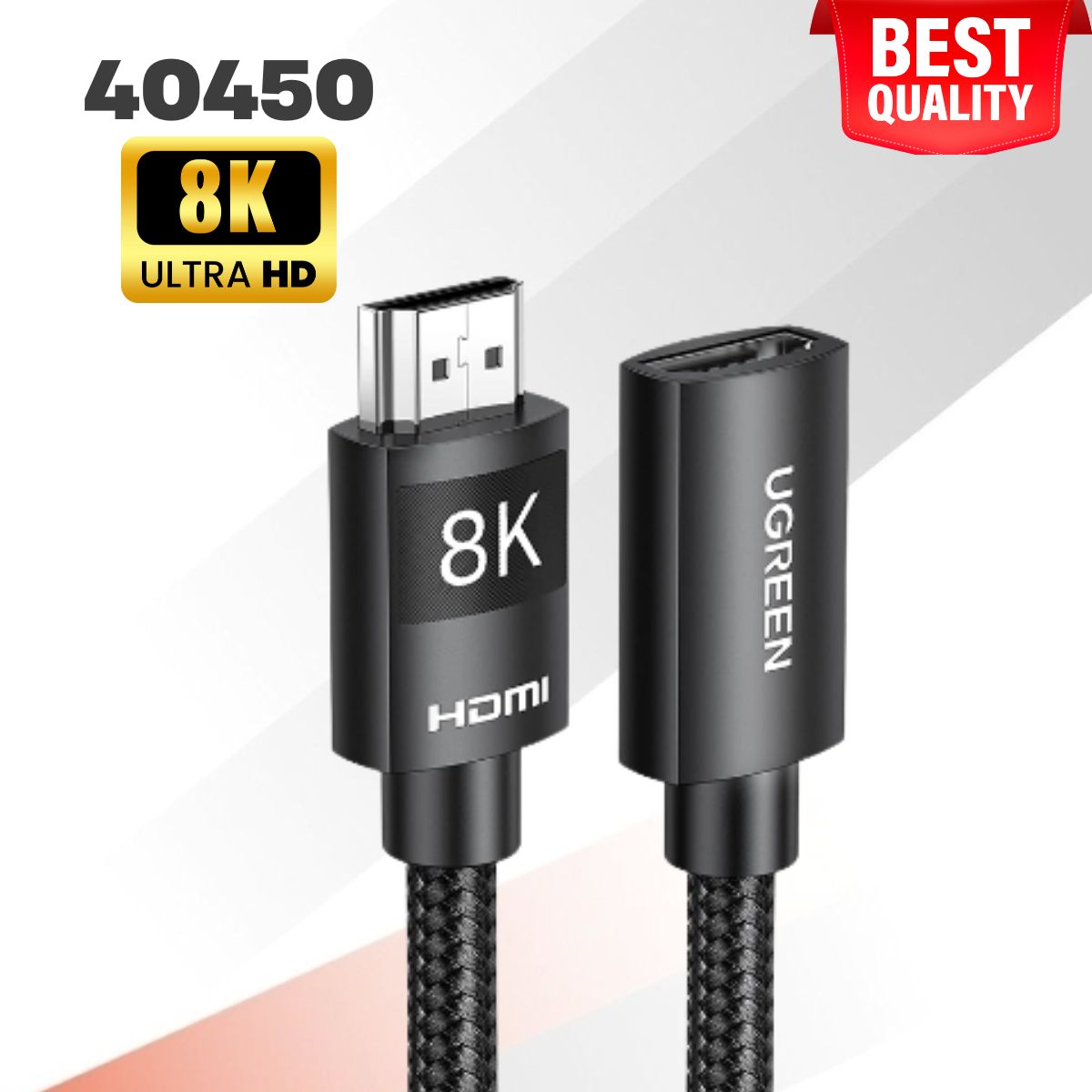 Cáp nối dài HDMI 2.1 âm dương dài Ugreen 40450 2M hỗ trợ 8K@60Hz, Hỗ trợ eARC, HEC, CEC, HDCP 2.2