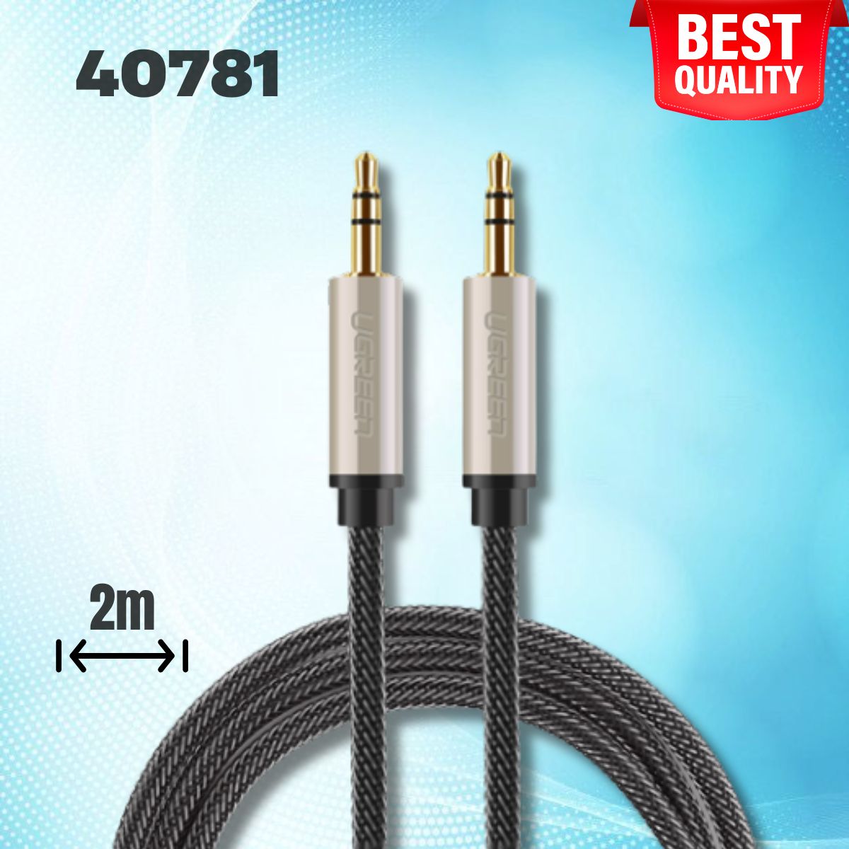 Cáp âm thanh 2 đầu 3.5mm Ugreen 40781 dài 2m, Vỏ bọc dù, Lõi đồng nguyên chất, chống nhiễu cao cấp