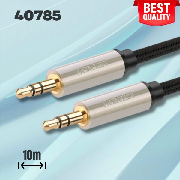Cáp Audio 3.5mm Ugreen 40785 AV125 Dài 10M, Đầu mạ vàng 24k, Vỏ chống gập