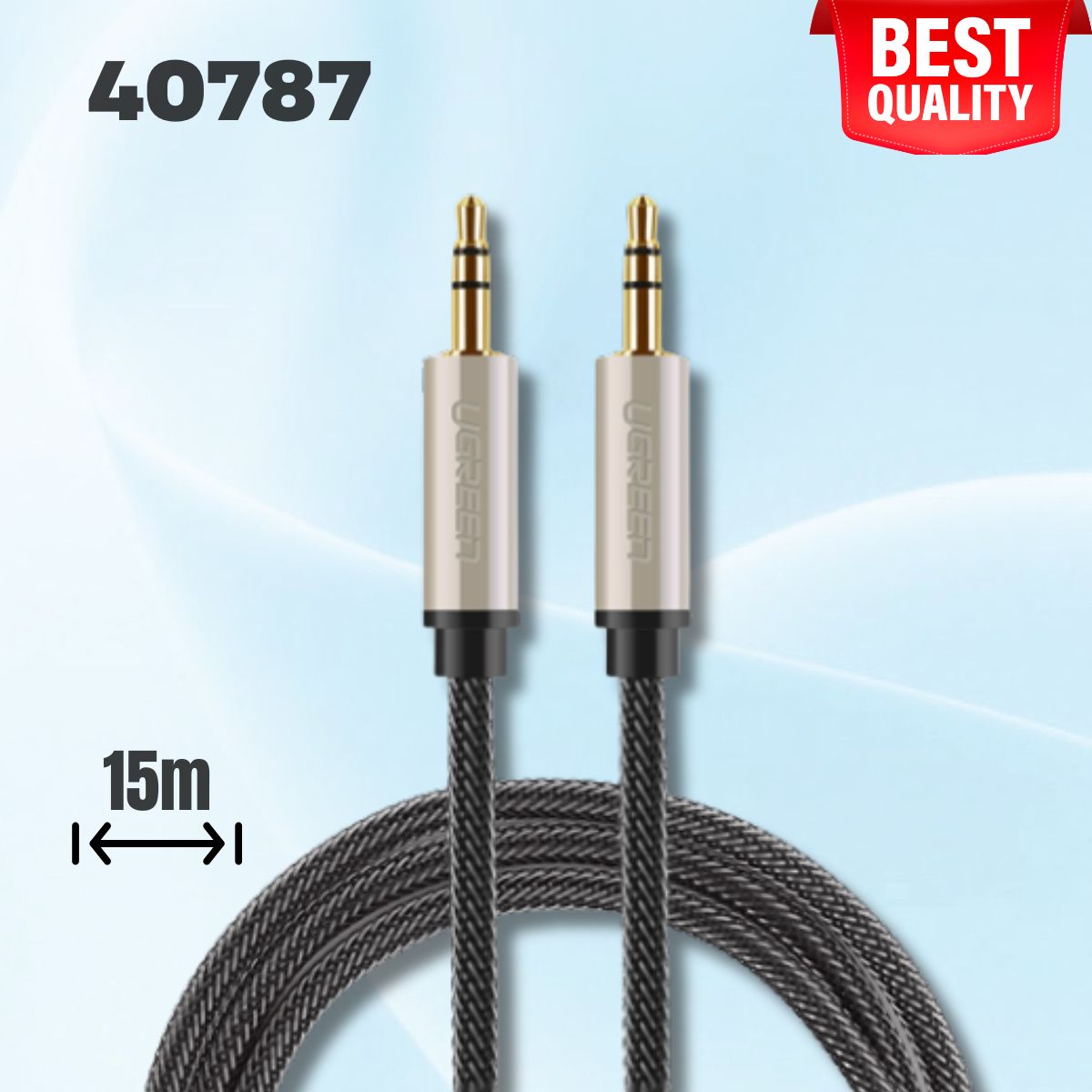 Cáp Audio AUX 3,5mm dài 15m Ugreen 40787 Đầu mạ vàng 24K, Chống han rỉ
