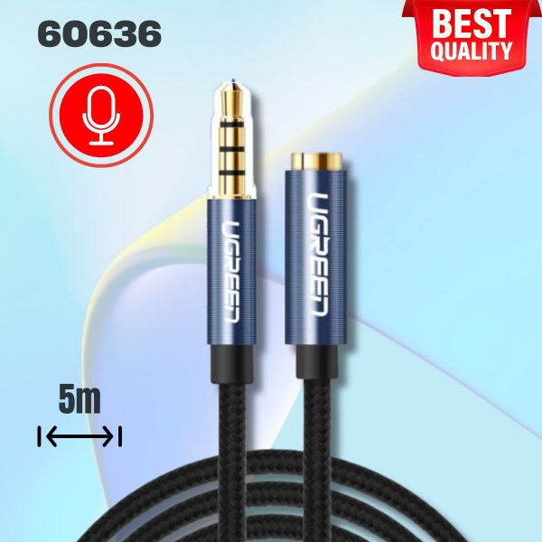 Cáp nối dài Audio 4 cực 3.5 Male to Female 5m Ugreen 60636 (Xanh đậm), Hỗ trợ Mic và tai nghe