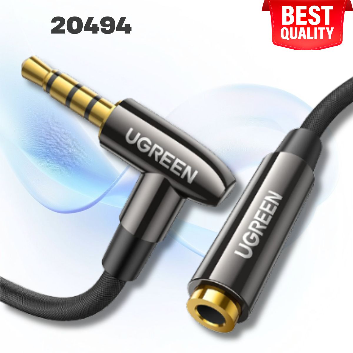 Cáp nối dài AUX 3.5mm TRRS 4 cực Ugreen 20494 dài 1m, Bẻ góc 90 độ, Hỗ trợ Mic